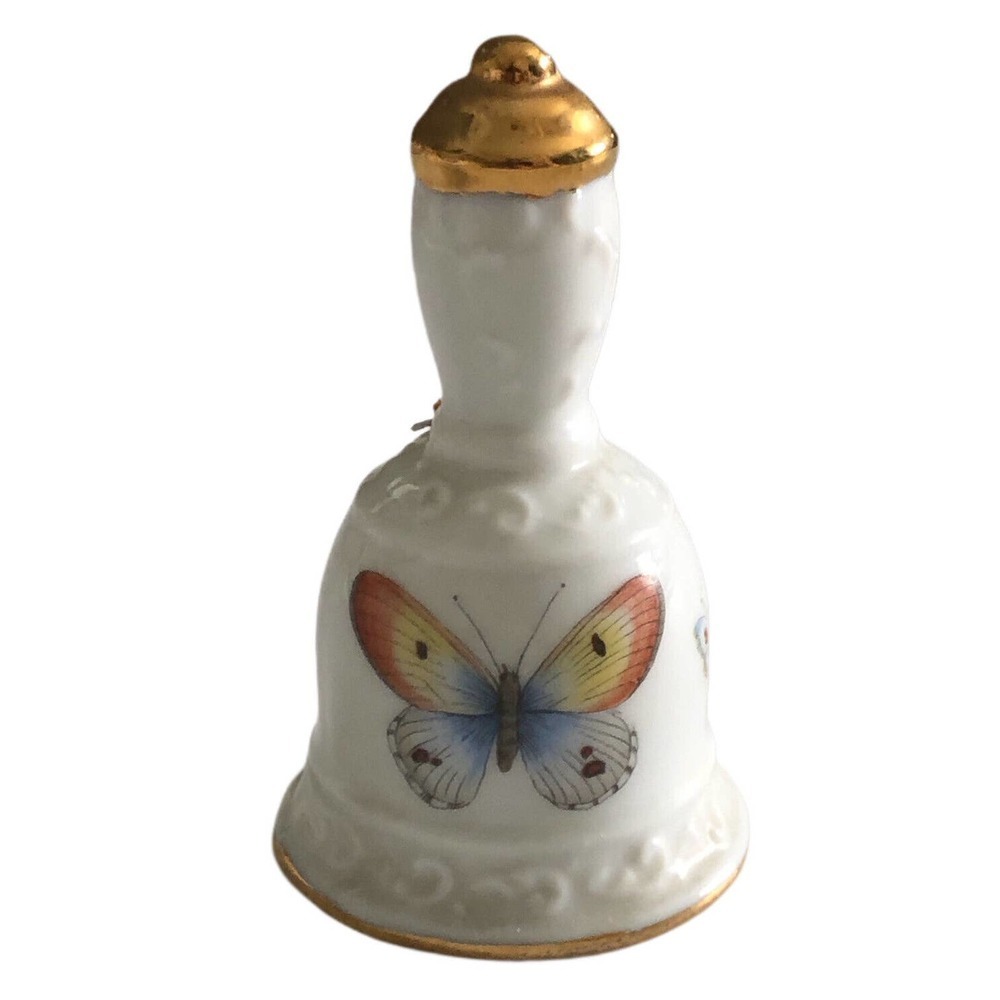 Ceramic White Standard Bell Shape Butterfly and Gold Design 3.25” X 2”